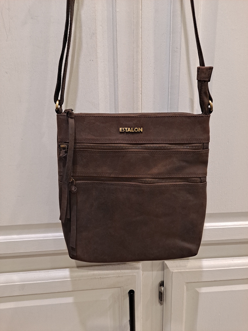 ESTALON Brown Leather Crossbody Satchel Western Rustic Tan Oiled Compact Bag